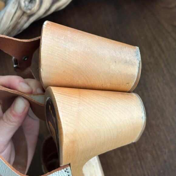 Swedish Hasbeens clogs EU 39 US 9 Sky High Leather Woven Wood Heel sandals heels - Picture 8 of 9